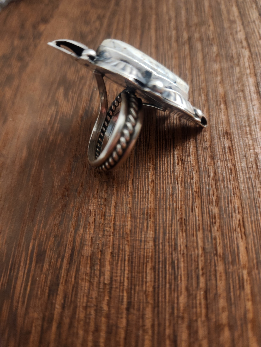 Sterling Silver White Buffalo Statement Ring - Signed By The Artist Adjustable - Picture 3 of 4